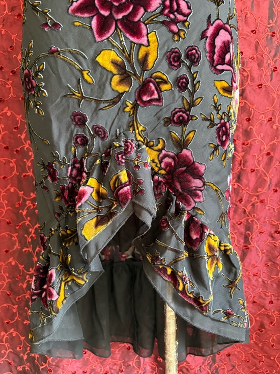 Betsey Johnson Y2K Slip Dress - Floral Velvet Size SMALL - Garden Party / Prom - Picture 6 of 8